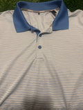 Adidas White/Blue Stripe Polo Golf Shirt - XX-Large